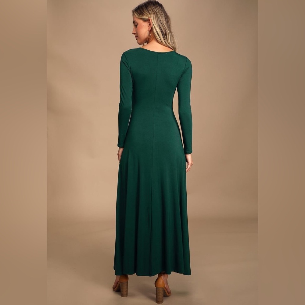 Lulu's Green Long Sleeve Slit Maxi Dress - Picture 2 of 3